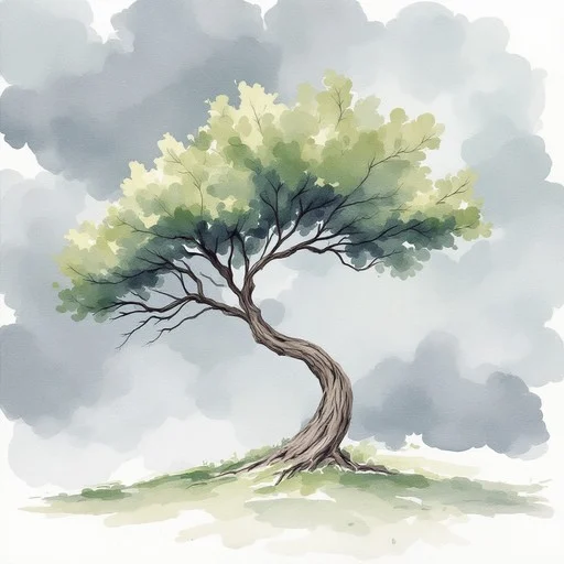 Soft illustration of trees and open space evoking quiet and stillness
